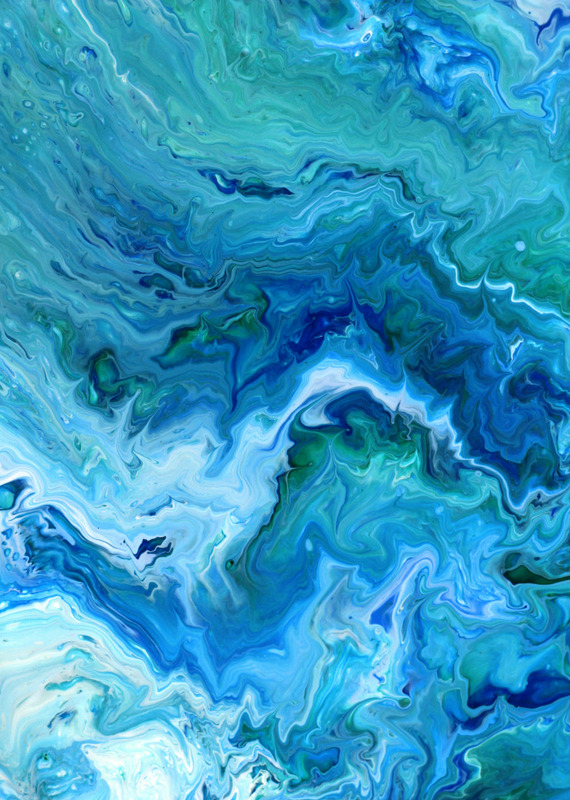 Œuvre fluide océanique, bleu et turquoise